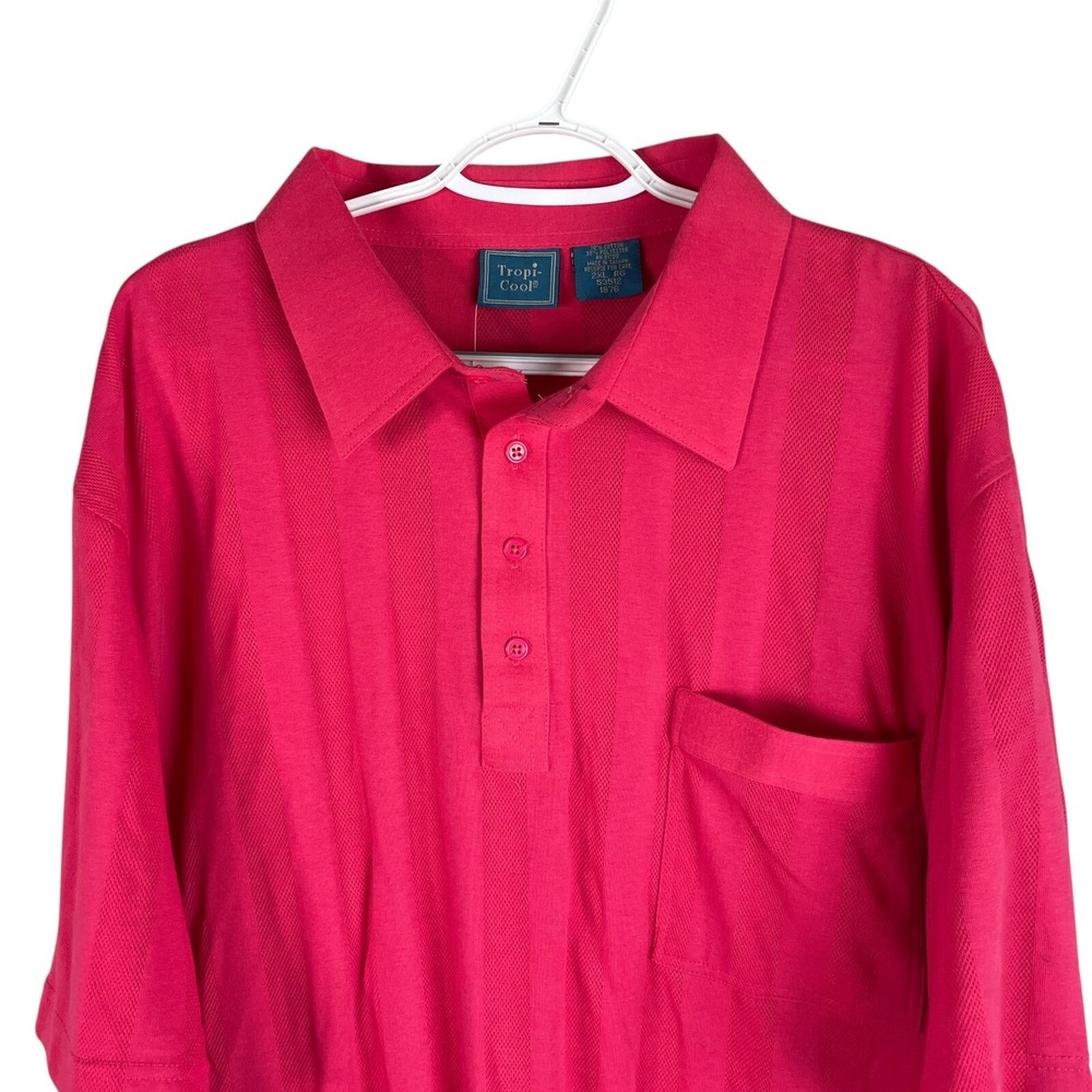 NEW Vintage Tropi-Cool Mens Polo Shirt 2XL Red S/S Cotton Blend‎ Stretch Pocket